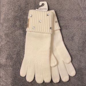 NWT Michael Kors White Gloves with Rhinestone Top